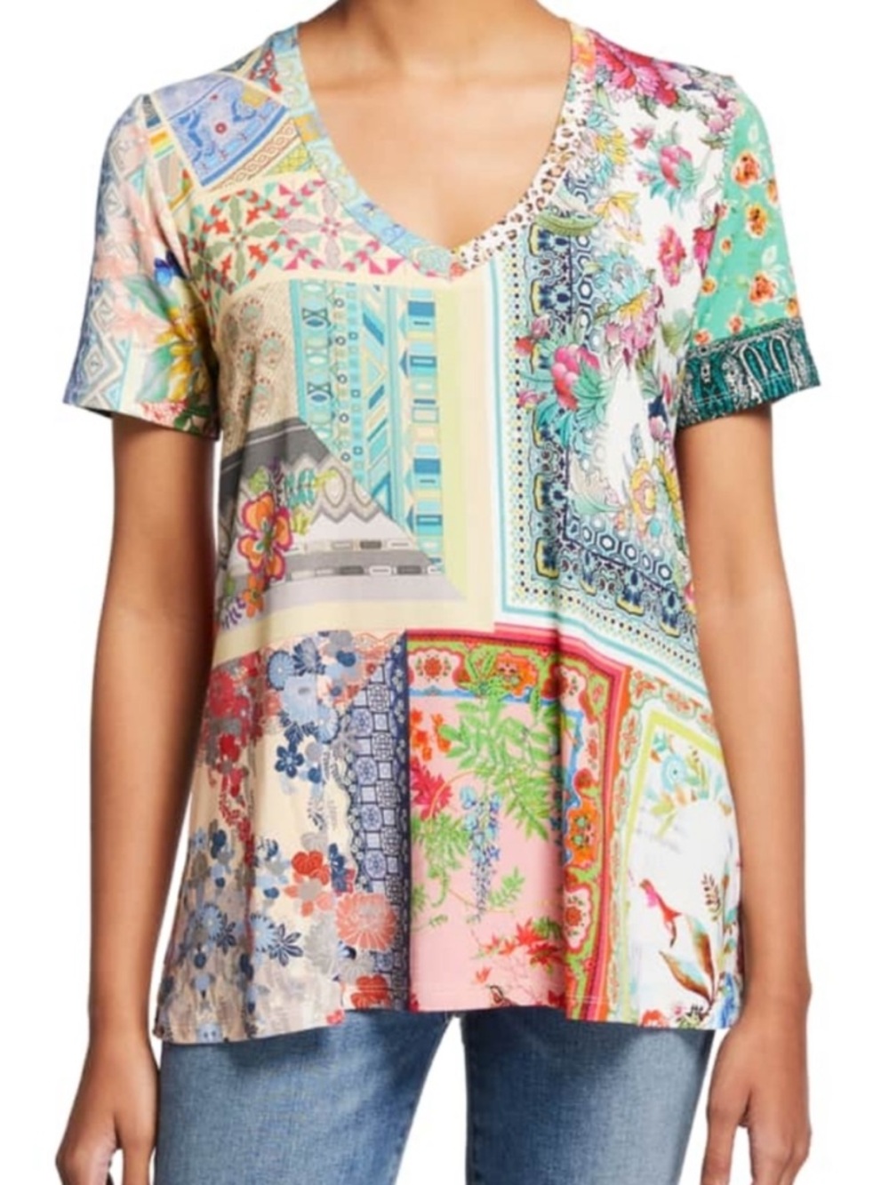 Johnny Was Anika Mix Print T-Shirt Size L